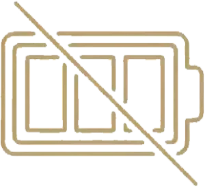 No battery icon with a diagonal slash, symbolizing eco-friendly energy harvesting technology.