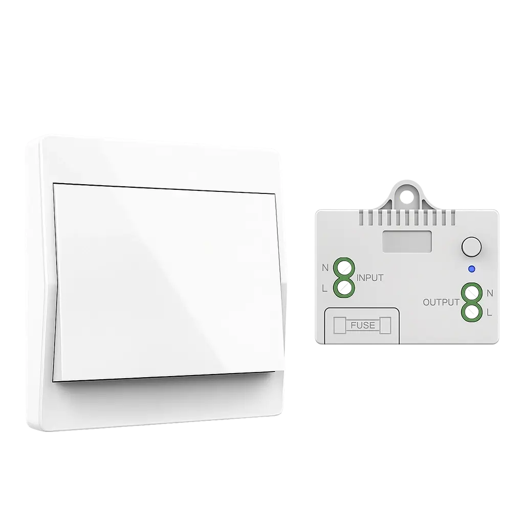 Xlazy white kinetic self-powered 1-gang rocker switch with one square receiver.