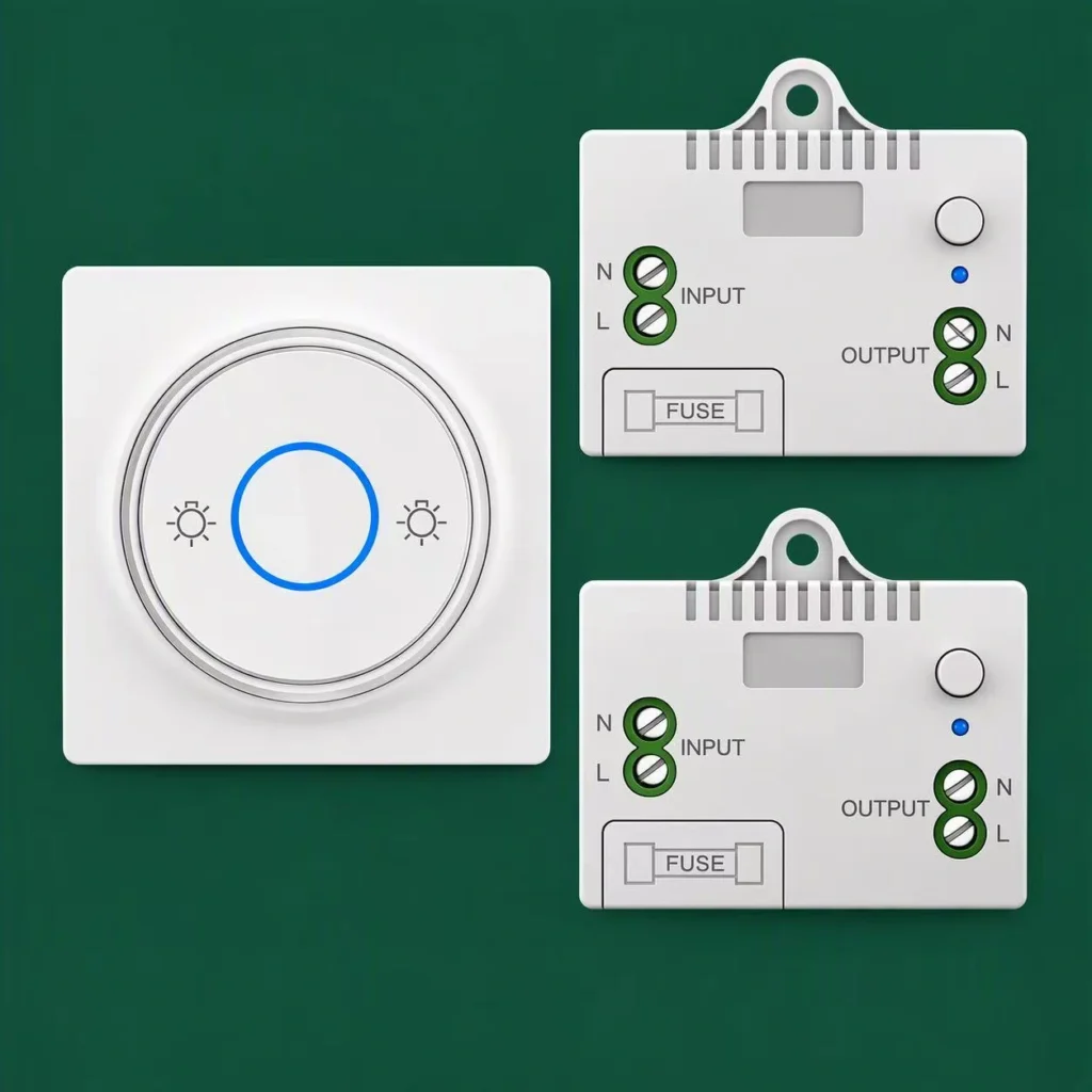 X-Lazy 304FS 2-gang circular acrylic kinetic switch with two QX-301JS square receivers⁠